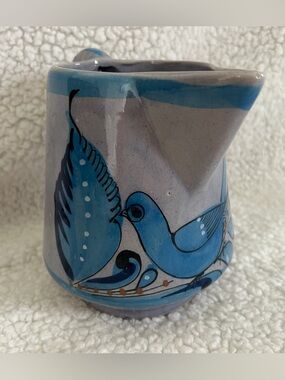 Vintage Tonala Mexico Blue Bird Flowers Butterfly- small Water/Beverage Pitcher